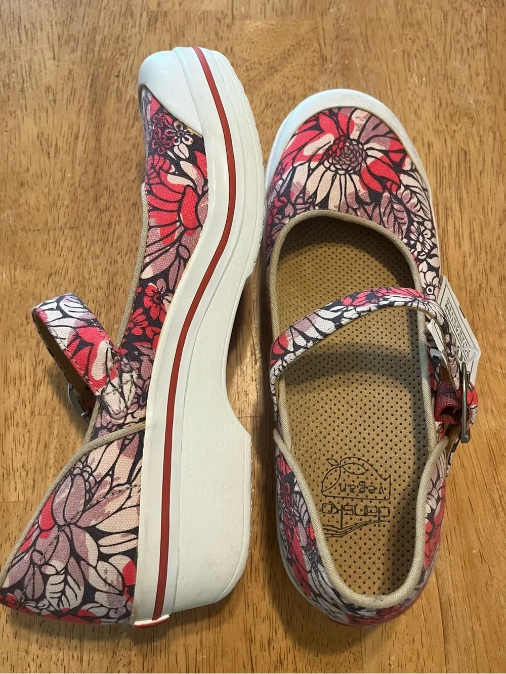 Dansko Valerie Vegan Floral Mary Jane Clogs Size 39 US 8.5-9 Pink Red